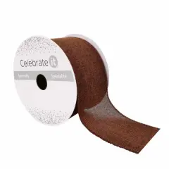 2.5" x 25ft. Faux Linen Wired Ribbon by Celebrate It&trade; D&eacute;cor Brown