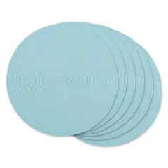 DII&reg; Round Plastic Woven Placemats, 6ct. Robbins Egg Blue