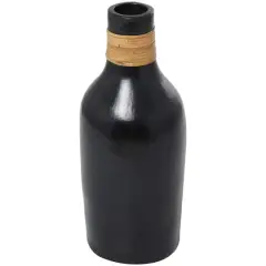 19" Black Ceramic Vase with Wrapped Rattan Detailing