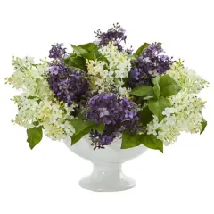 14" Lilac Arrangement in White Vase Purple/White
