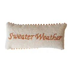 Hello Honey&reg; 28" x 12" Cotton Tufted Sweater Weather Lumbar Pillow with Pom Pom Trim