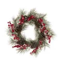 Glitzhome&reg; 24" Flocked Pinecone & Berry Wreath
