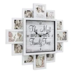 White Farmhouse Shabby-Chic "Family Time" Picture Frame Wall Collage Clock