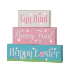 Glitzhome&reg; 12" Easter LED Lighted Wooden & Metal Block Word Sign