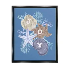 Stupell Industries Joy Nautical Holiday Seashells Framed Floater Canvas Wall Art Black