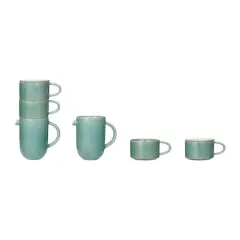 Hello Honey&reg; Aqua Stoneware Pitcher with Stackable Mugs & Lid Set