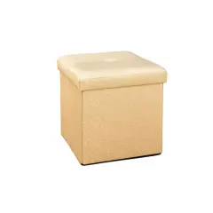 Simplify Metallic Faux Leather Folding Storage Ottoman Cube Gold