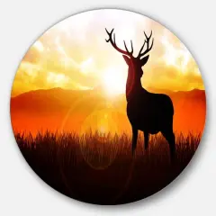 Designart - Deer on Meadow During Sunrise' Disc Animal Metal Circle Wall Art