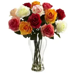 Assorted Blooming Roses with Vase