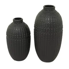 Set of 2" Black Stoneware Contemporary Vase 16", 12"