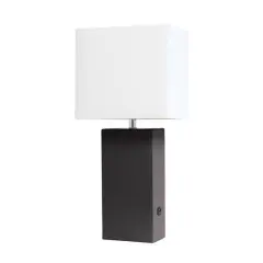 Lalia Home Lexington 21" Leather Table Lamp with USB Charging Port Espresso Brown