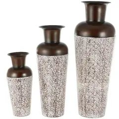 White & Brown Spotted Tapered Floor Metal Vase Set