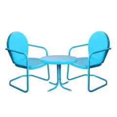 3-Piece Retro Metal Tulip Chairs & Side Table Outdoor Set Sky Blue