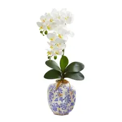 25" Moth Orchid Artificial Arrangement in Floral Vase White