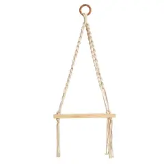 12" x 22" Hand Woven Macrame Wall Hanging with Wooden Shelf