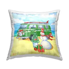 Stupell Industries Coastal Snowman Christmas Beach Throw Pillow
