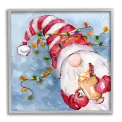 Stupell Industries Santa Gnome Holiday Lights Framed Giclee Art Gray