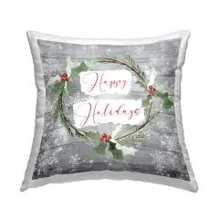 Stupell Industries Happy Holidays Winter Holly Wreath Throw Pillow