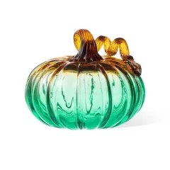 Glitzhome&reg; 5.75" Gradient Turquoise Glass Pumpkin