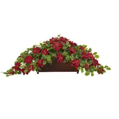 51&rdquo; Red Poinsettia & Variegated Holly Artificial Plant in Decorative Planter