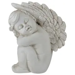 7" Heavenly Gardens Gray Left Facing Sleeping Cherub Angel Outdoor Garden Statue
