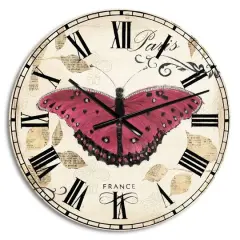 Designart Red Farmhouse Butterfly French Country Wall Clock