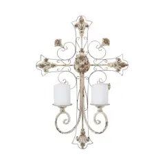 White Iron French Country Wall Sconce, 24" x 17" x 5"