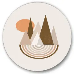 Designart - Minimalistic Mountain Landscape With Red Full moon - Modern Metal Circle Wall Art