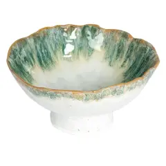 Hello Honey&reg; 9" Green & Brown Stoneware Footed Bowl with Speckled Glaze