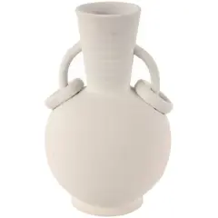 13" Ceramic Textured Vase with Ring Handles White