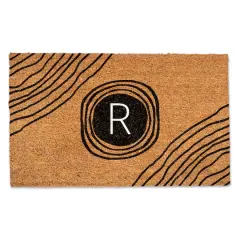 Black Monogram Circle Natural Coir Doormat R