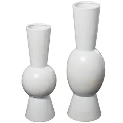 Ceramic Fluted Round Abstract Vase Set White