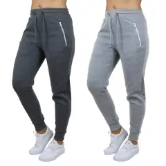 Galaxy by Harvic Women's Relaxed-Fit Fleece-Lined Zipper Pockets Jogger Sweatpants, 2 Pack Charcoal/Gray