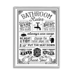 Stupell Industries Vintage Style Bathroom Rules Diagram List Border Framed Giclee Art Gray