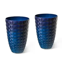 Glitzhome&reg; Eco-Friendly Oversized Faux Cobalt Blue Ceramic Tall Bowl Plastic Pot Planter Set