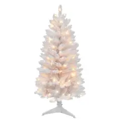 4ft. Pre-Lit White Carson Artificial Pine Christmas Tree, Clear Lights