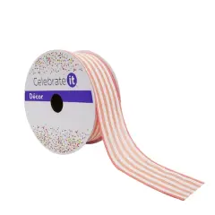 1.5" x 30ft. Stripe Faux Linen Wired Ribbon by Celebrate It&trade; D&eacute;cor Coral