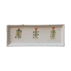 Hello Honey&reg; 12" x 4.5" Speckled Hand-Painted Christmas Trees Stoneware Platter