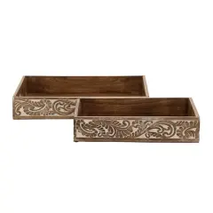 Brown Mango Wood Traditional Tray Set