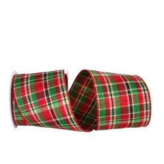 JAM Paper 4" x 10yd. Country Twill Wired Edge Plaid Ribbon