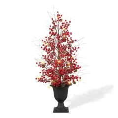 3ft. Pre-Lit Berry & Pinecone Artificial Urn Christmas Porch Tree, Warm White LED Lights