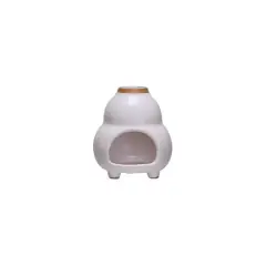Hello Honey&reg; 4.5" White & Brown Reactive Glaze Stoneware Footed Tealight Candle Holder