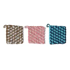 Hello Honey&reg; Multicolor Woven Cotton Crocheted Pot Holders Set