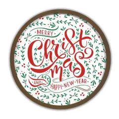 Merry Christmas & Happy New Year Round Wall Art in Brown Frame