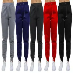 Galaxy by Harvic Women's Relaxed Fit Fleece-Lined Jogger Sweatpants 5 Pack Black/Charcoal/Red/Navy/Heather Gray