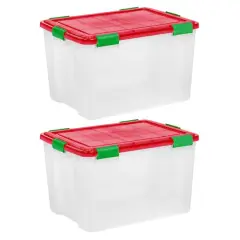 IRIS&reg; 74qt. Clear Ultimate Box with Red & Green Buckle Lids, 2ct.