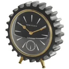 Black Aluminum Gear Clock with Gold Hands and Legs