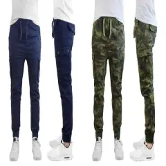 Galaxy by Harvic Slim Fit Cotton Stretch Twill Men's Cargo Joggers 2 Pack Navy/Camouflage