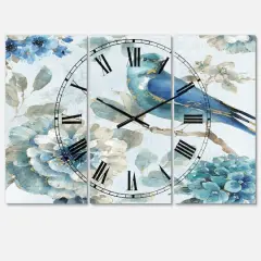 Designart 'Indigold Watercolor Lovely Bird Ii Traditional Multipanel Wall Clock
