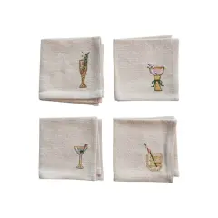 Hello Honey&reg; Multicolor Cotton Cocktail Napkin with Embroidered Holiday Cocktail Set